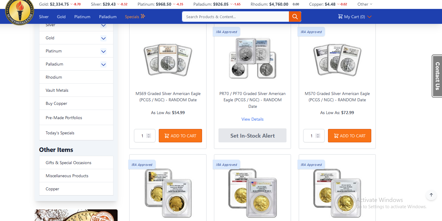 Money Metals Exchange - Graded Bullion Screenshot