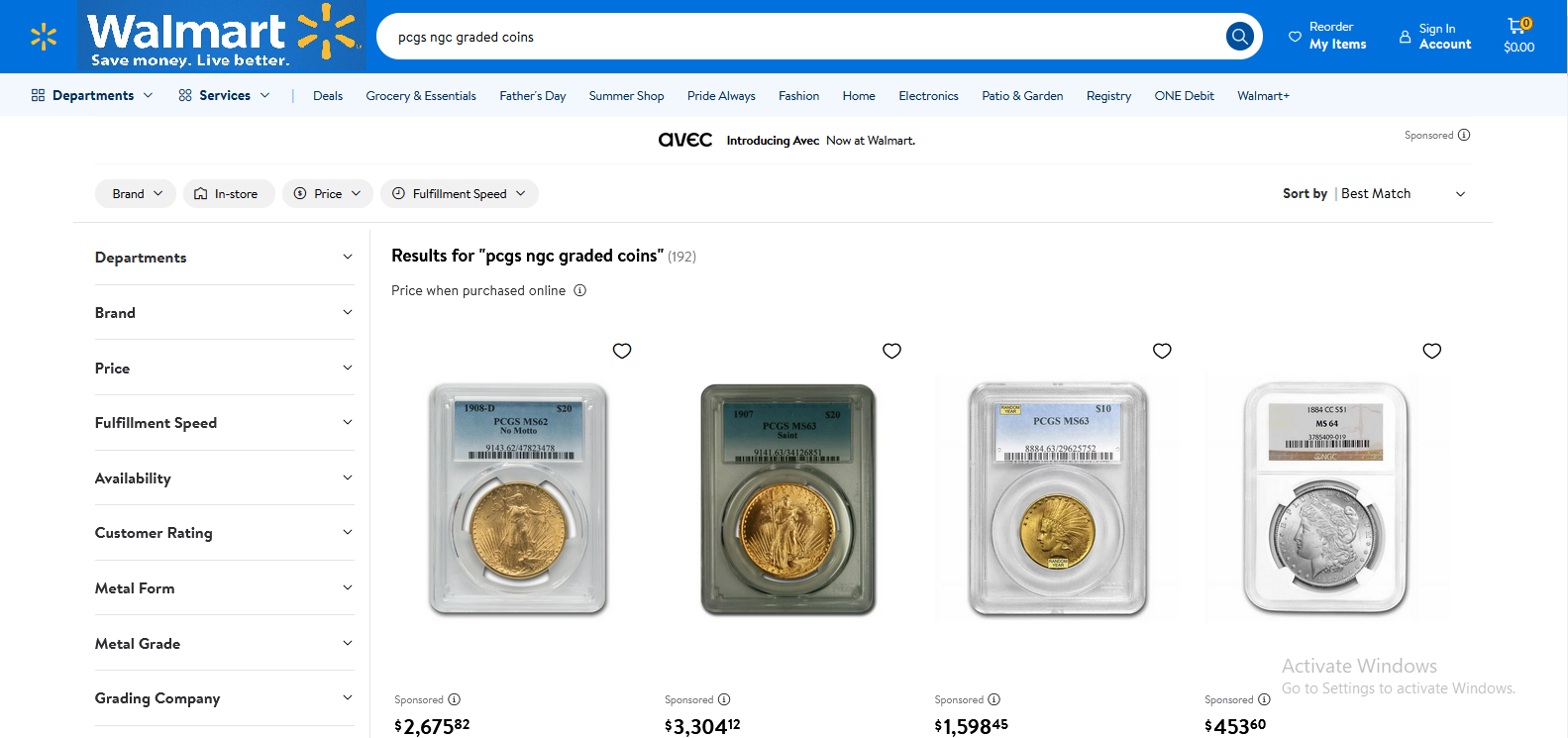 Walmart Graded Bullion Screenshot