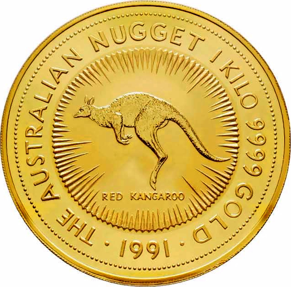 1991 1 kilo. The Australian Nugget Gold Bullion Coin - Reverse Side