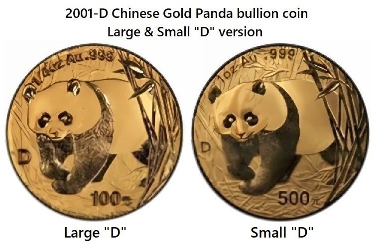 2001-D_Large & Small "D" - Chinese Gold Panda Bullion Coin - Reverse Side with Title