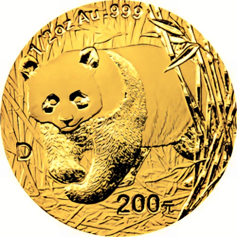 2001-D (Small D) 1/2oz. Chinese Gold Panda Bullion Coin - Reverse Side