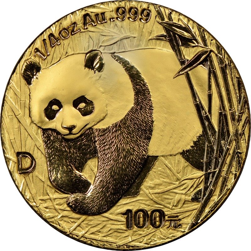 2001-D (Large D) 1/4oz. Chinese Gold Panda Bullion Coin - Reverse Side