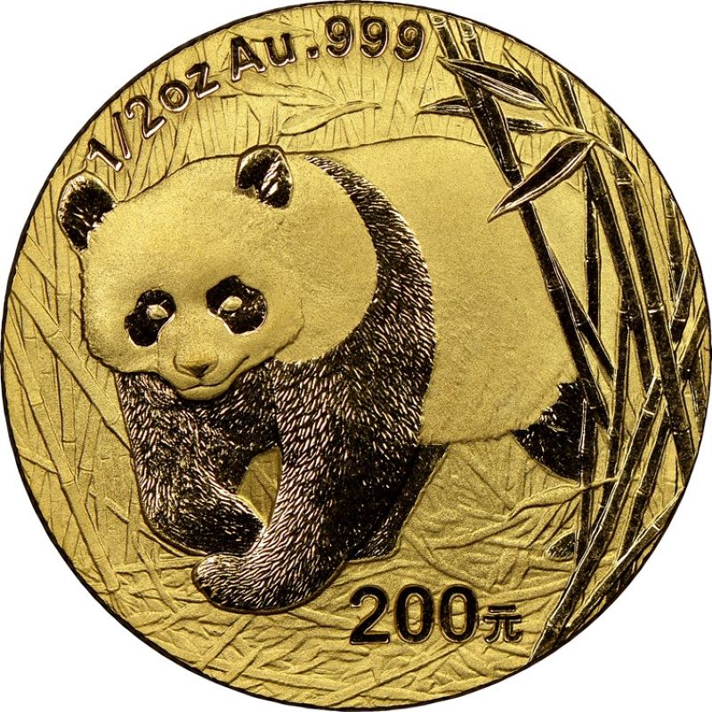 2001 - 1/2oz Chinese Gold Panda Bullion Coin - Reverse Side