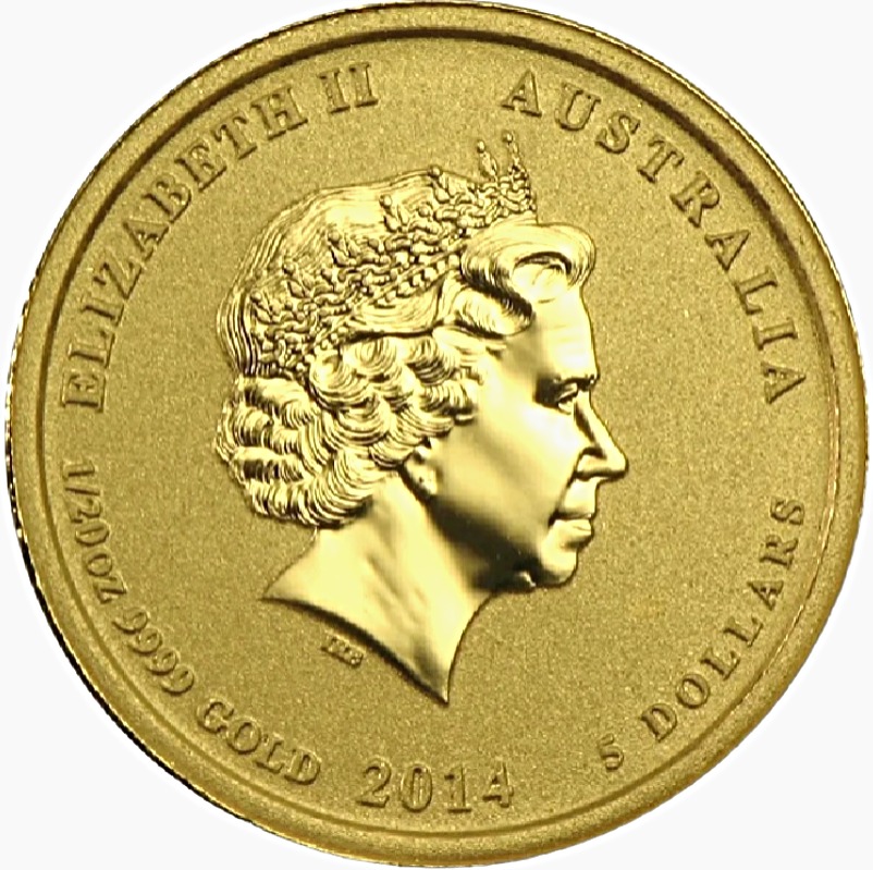 2014 - 1/20th oz. Australian Gold Lunar Bullion Coin - Year of the Horse - Series I - Obverse Side