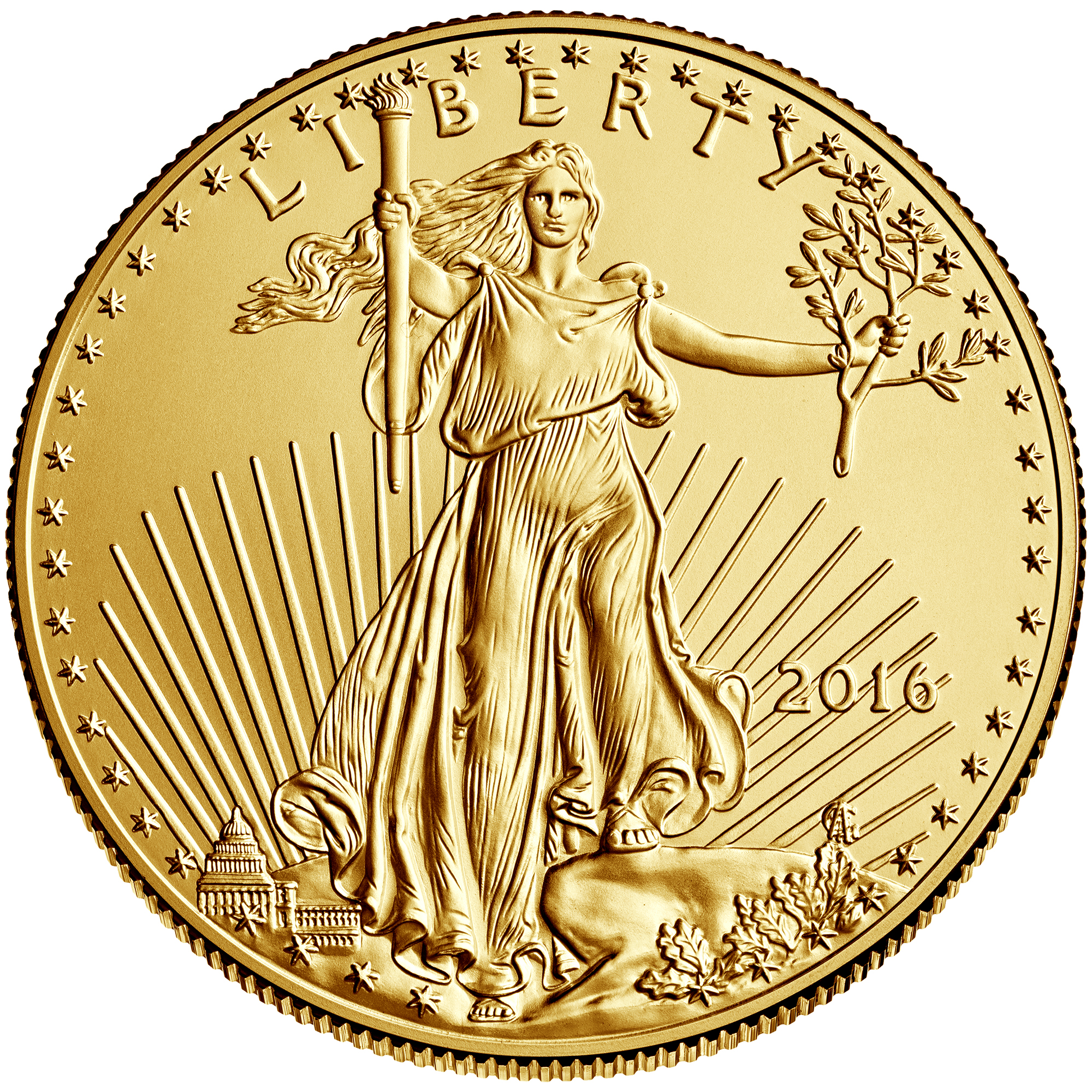 2016 1/4 oz American Eagle Gold Bullion Coin - Obverse side (Type I)