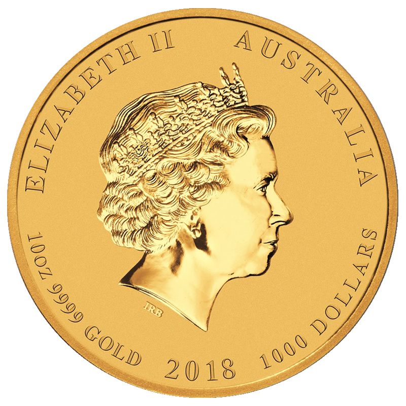 2018 - 10oz. Australian Gold Lunar Bullion Coin - Year of the Dog - Series II - Obverse side