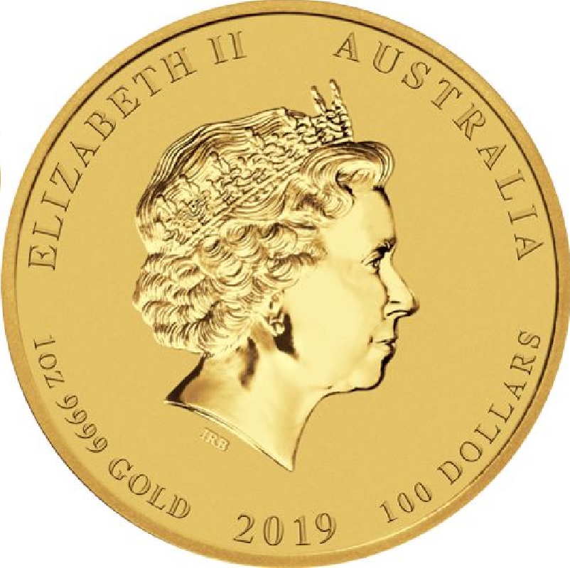 2019 - 1 oz. Australian Gold Lunar Bullion Coin - Year of the Pig - Series II - Obverse side
