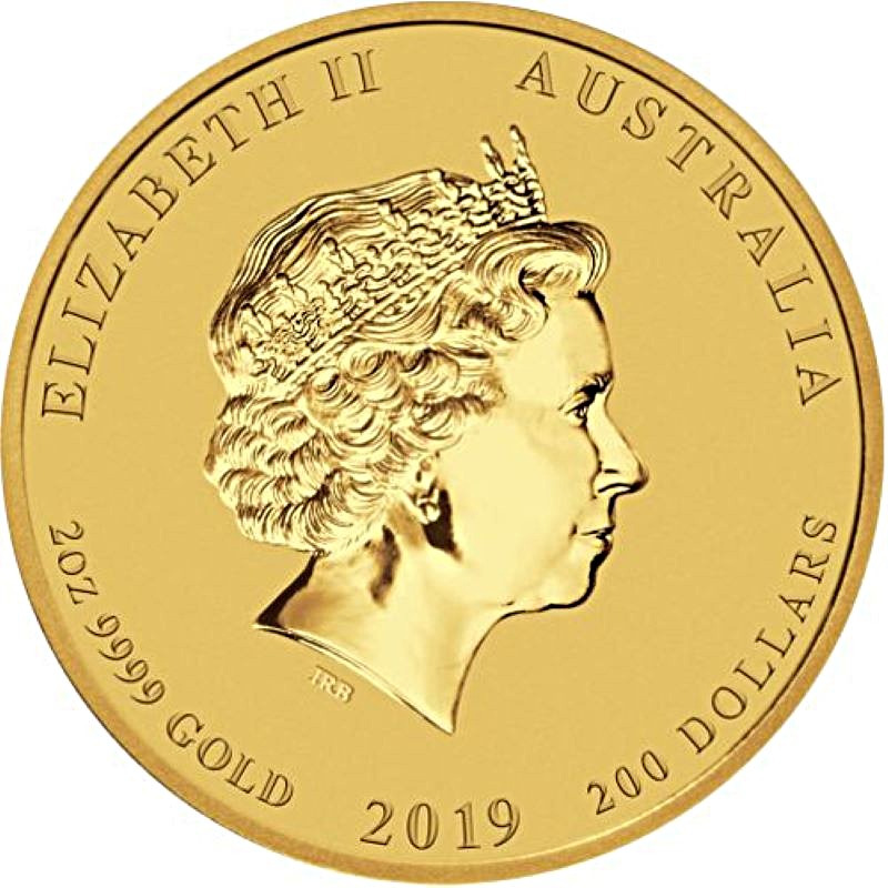 2019 - Year of the Pig - 2 oz. Australian Gold Lunar Bullion Coin - Series II - Obverse side
