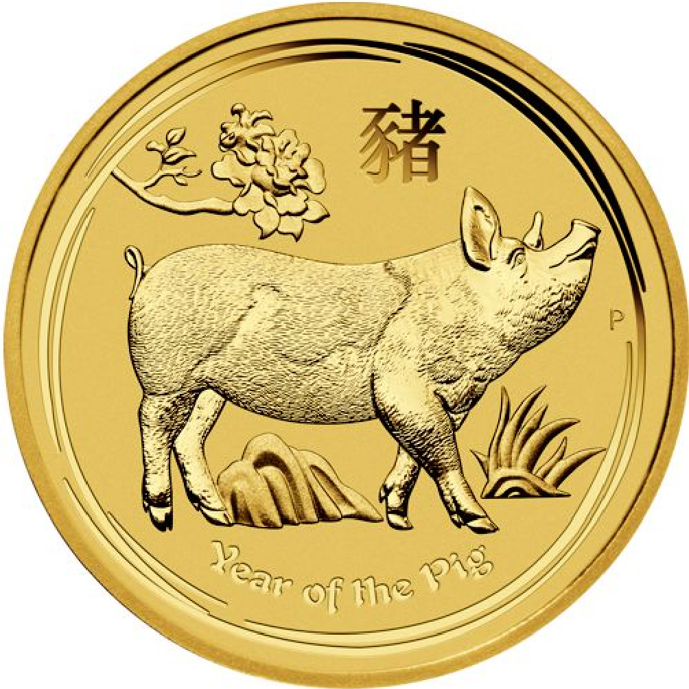 2019 - 1 oz. Australian Gold Lunar Bullion Coin - Year of the Pig - Series II - Reverse side