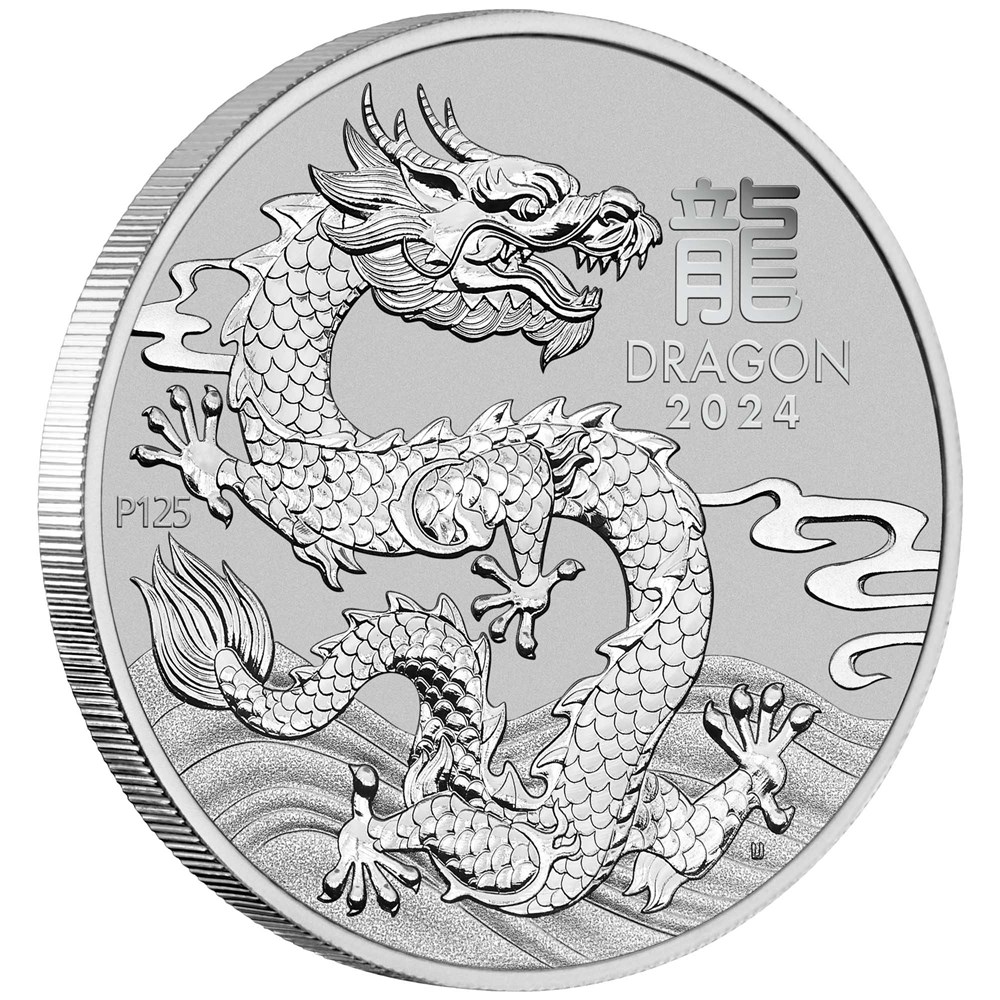 2024 1oz. Australian Lunar Platinum bullion coin - Series III - Year of the Dragon - Reserve side, showing Edge
