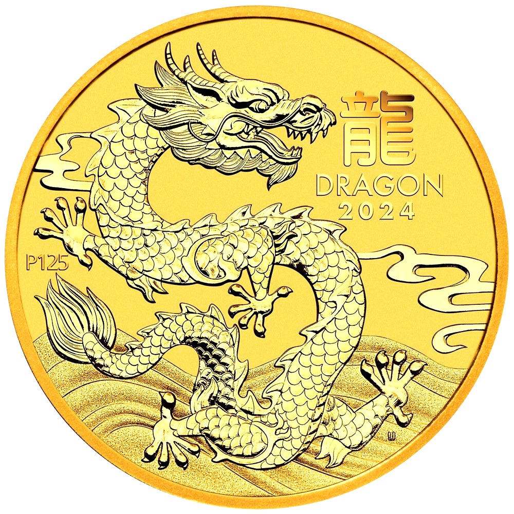 Univ. 2024 - 1 oz. Australian Gold Lunar Bullion Coin - Year of the Dragon - Series III - Reverse side