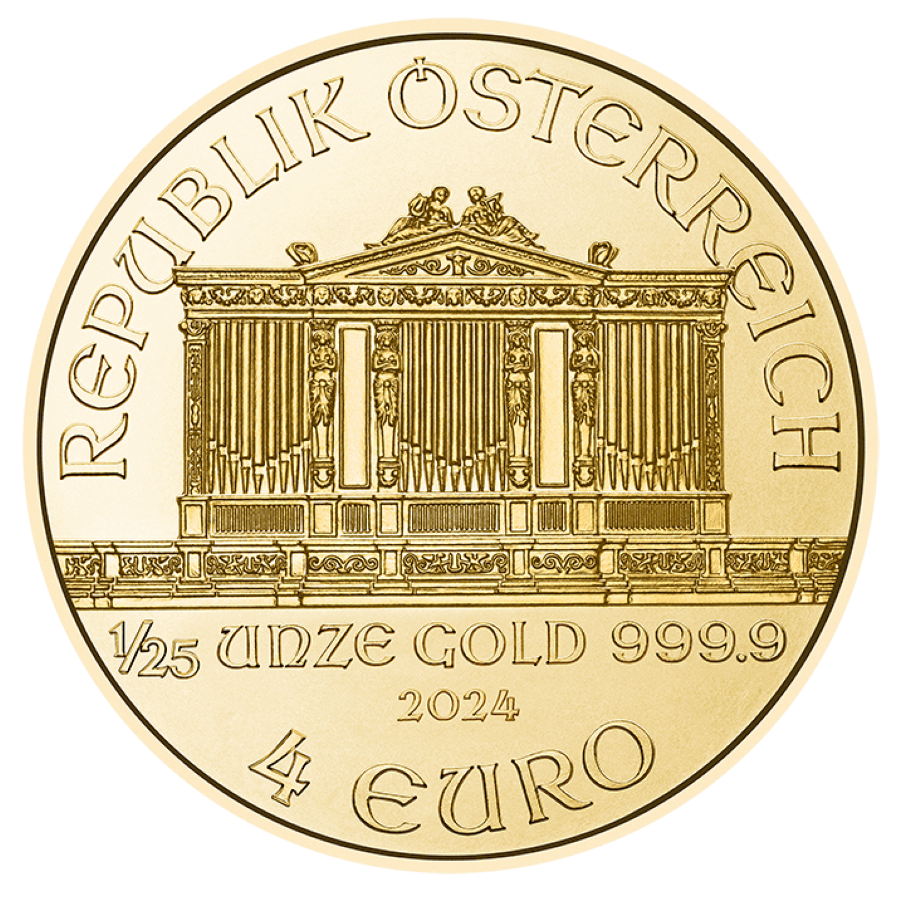 2024 - 1/25oz. Gold Austrian Philharmonic Bullion Coin - Obverse side