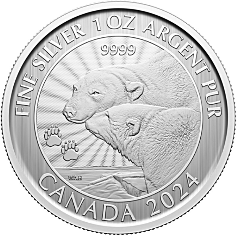 2024 - 1oz Silver Majestic Polar Bear Premium Bullion Coin - Reverse side