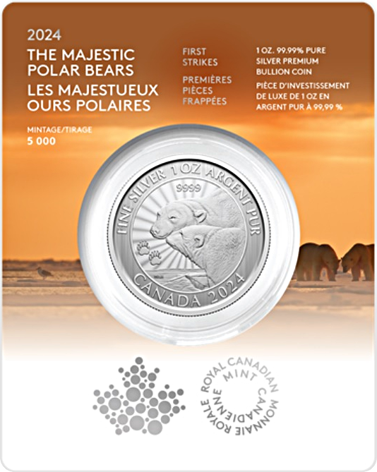 2024 - First Strike - 1oz Silver Majestic Polar Bear Premium Bullion Coin in Assay Card