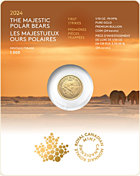 2024 - First Strike - 1/10oz Gold Majestic Polar Bear Premium Bullion Coin in Assay Card