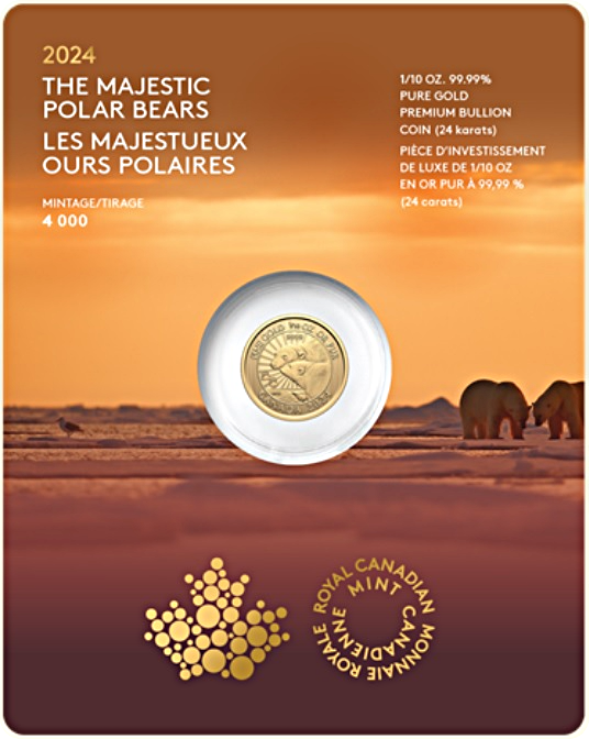 2024 - 1/10oz Gold Majestic Polar Bear Premium Bullion Coin in Assay Card