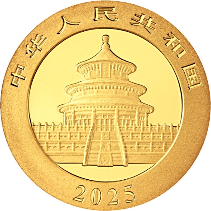 2025 30gram Chinese Gold Panda Bullion Coin - Obverse Side