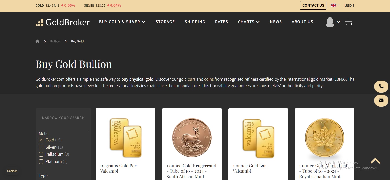 GoldBroker.com - Buy Gold Bullion page - Screenshot