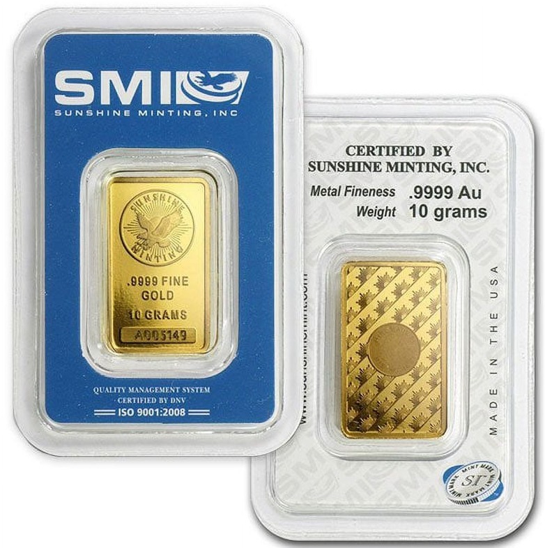 Sunshine Minting, Inc. (SMI) 10gram GoldBar in Tamper Evident Packaging (TEP)