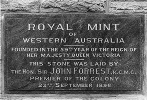 Foundation Cornerstone laid by Sir John Forrest the first Premier of Western Australia, September 23rd, 1896