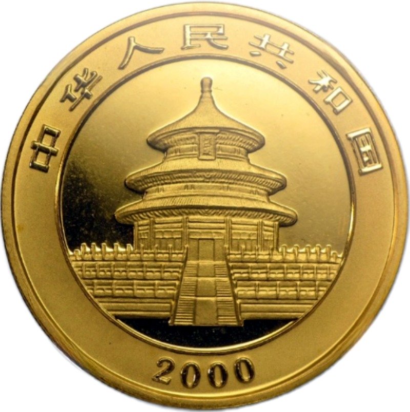 2000 - 1oz Chinese Gold Panda - Obverse side - Frosted, from Shenyang Mint