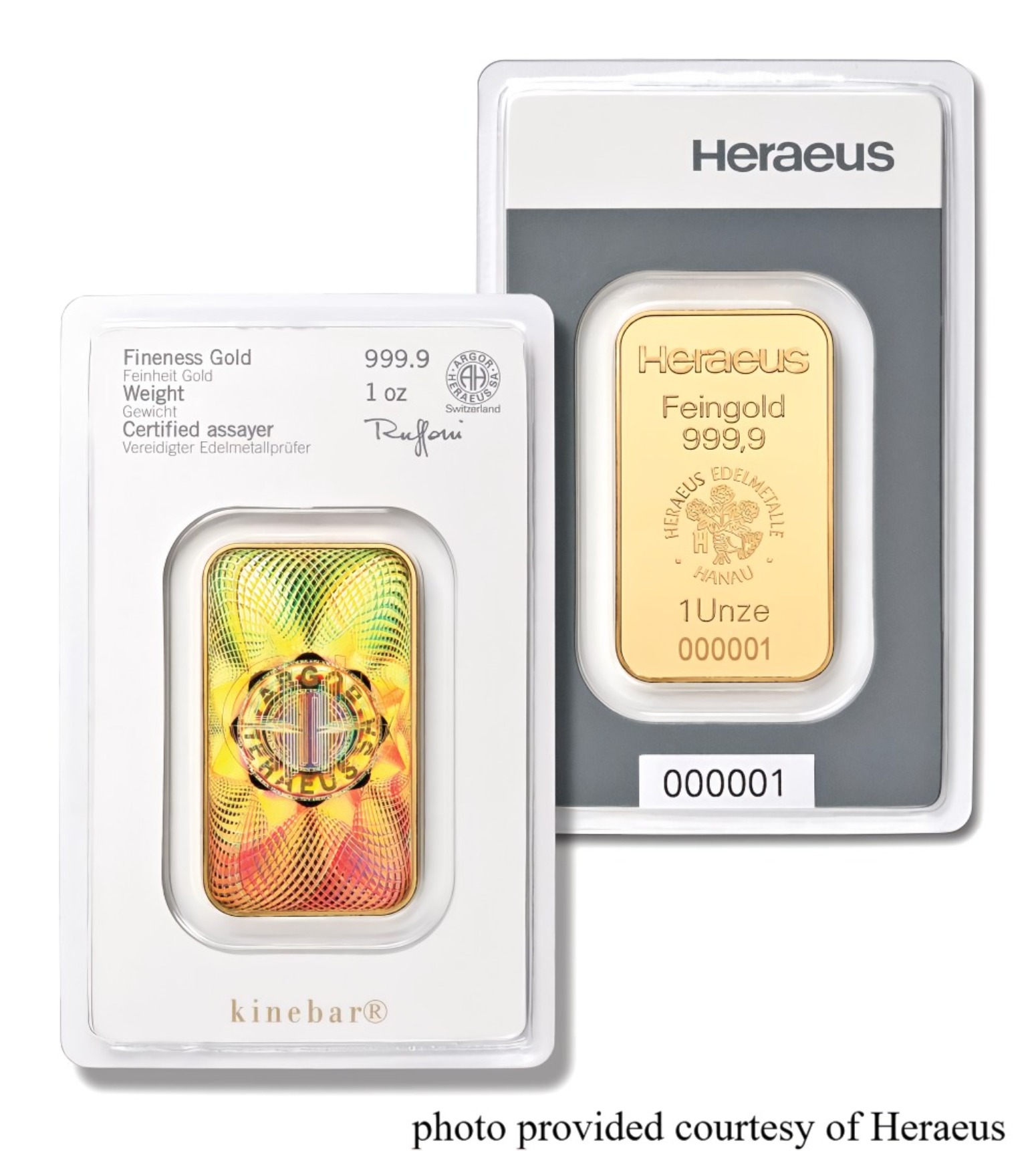 Heraeus Kinebar in Assay Card (Obverse and Reverse)