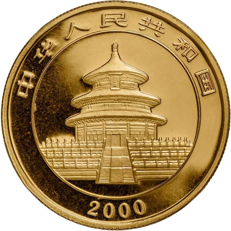 2000 - 1oz Chinese Gold Panda - Obverse side - Mirrored, from Shanghai Mint