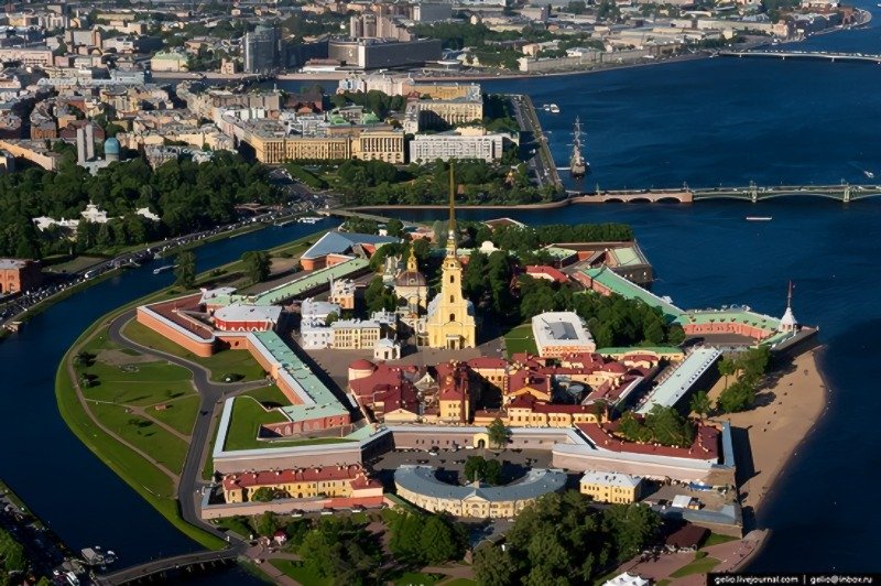 Peter and Paul Cathedral with St. Petersburg Mint in Foreground on Rabbit Island