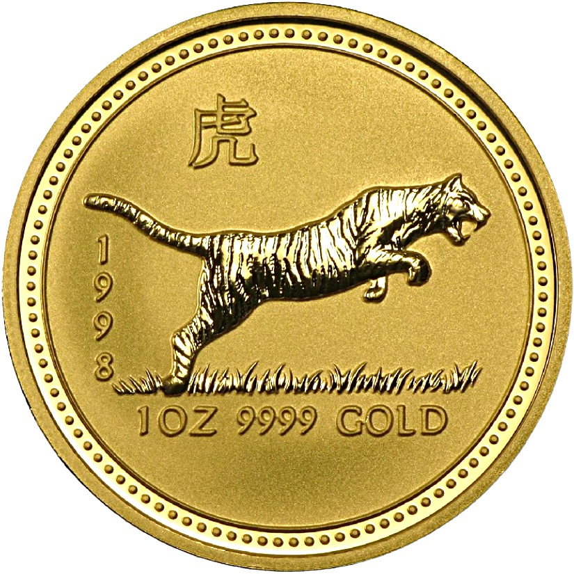1998 - Australian Gold Lunar Bullion Coin - Series I - Year of the Tiger - Reverse Side