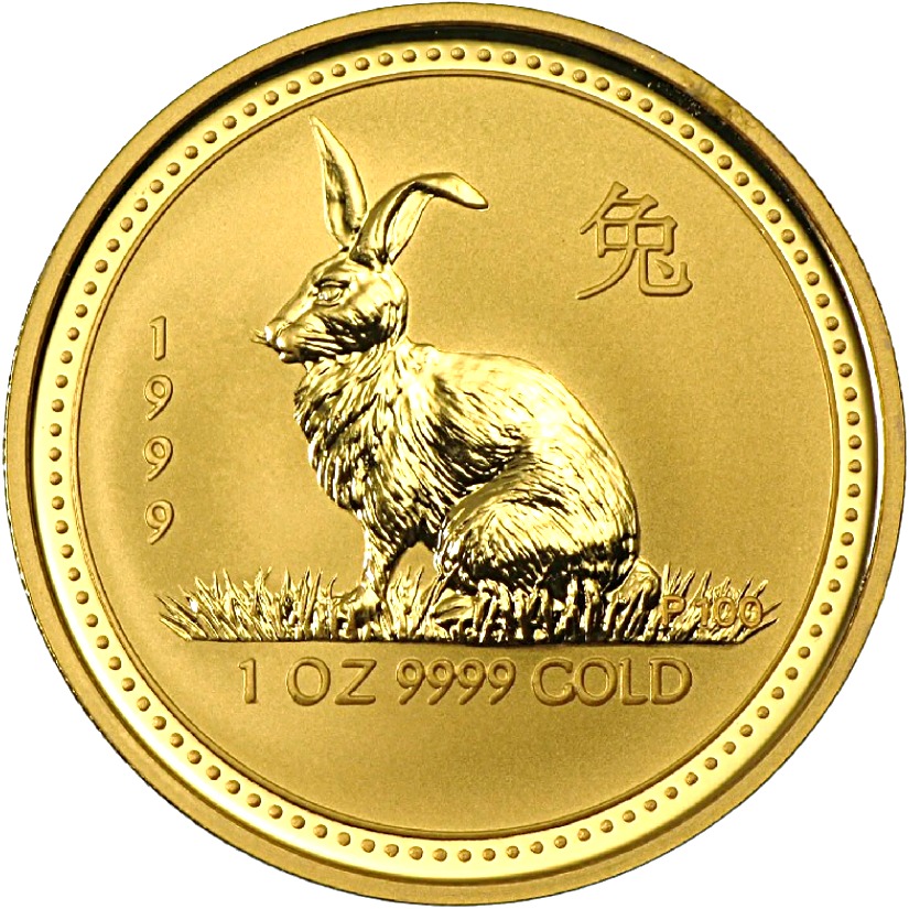 1999 - 1 oz. Australian Gold Lunar Bullion Coin - Year of the Rabbit - Series I - Reverse side