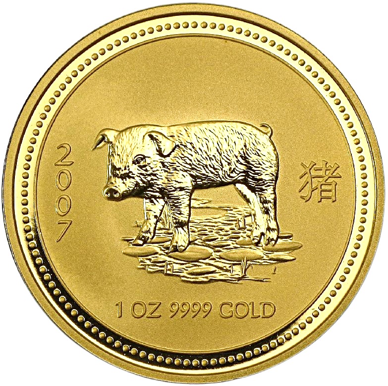 2007 - Australian Gold Lunar Bullion Coin - Series I - Year of the Pig - Reverse Side