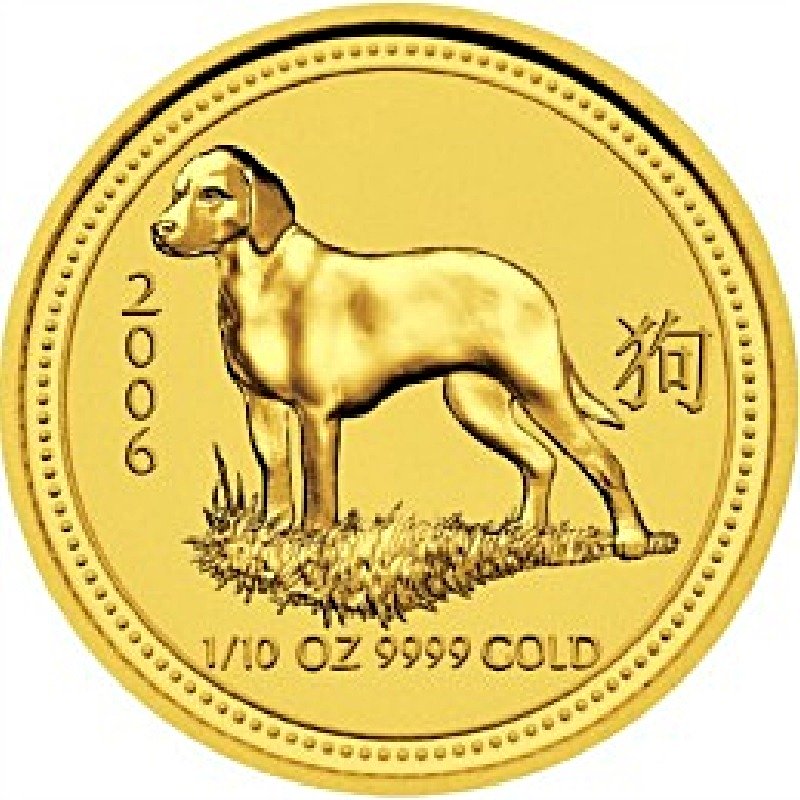2006 - 1/10th oz. - Australian Gold Lunar Bullion Coin - Year of the Dog - Series I - Reverse Side