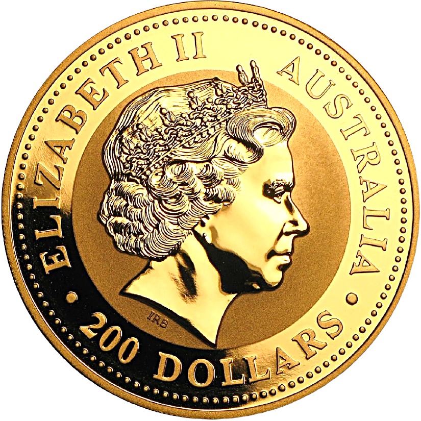 2004 - 2 oz. Australian Gold Lunar Bullion Coin - Year of the Monkey - Series I - Obverse side