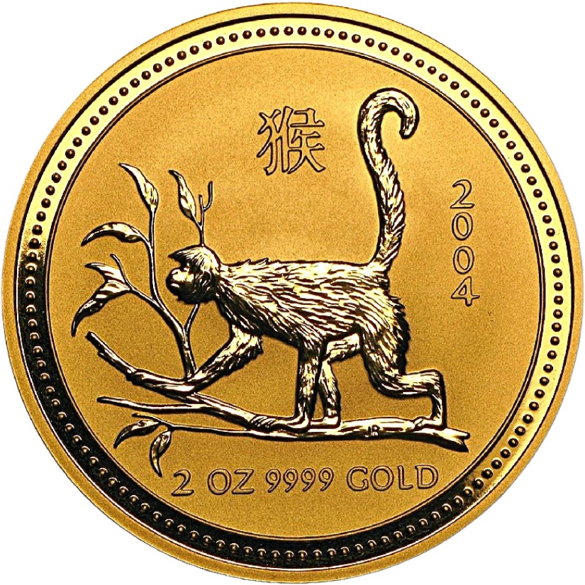 2004 - 2 oz. Australian Gold Lunar Bullion Coin - Year of the Monkey - Series I - Reverse side
