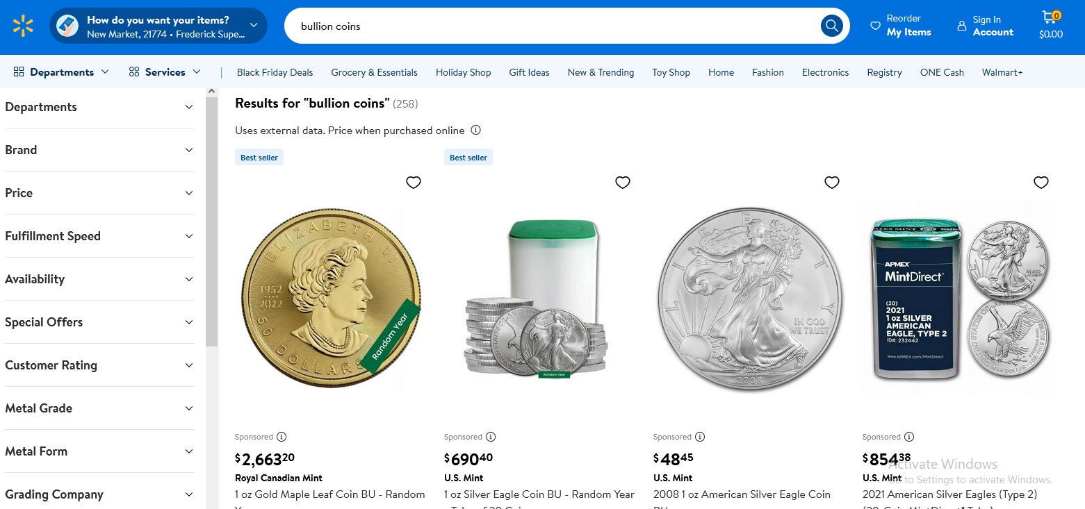 Walmart - bullion coins pg - screenshot